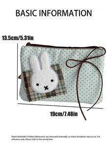 MIFFY Original Handmade Cute Rabbit Imported Plaid Patchwork Storage Bag, Notebook Stationery Organizer Bag With Polka Dots, Japanese Cute Style Brown And Blue Plaid Polka Dot Ruffle Edge And MIFFY Couple Sticker - Multicolor - View 4
