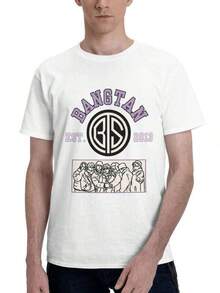 Bangtan B.T.S Establecido 2013 Group Line Art Graphic T-Shirt, K-Pop Fan Vintage Cotton TeeRopa Hombre Cosas Para Hombre Ropa De Mujer Women Clothing Casual Blusas Bonito - Blanco - Ver 1