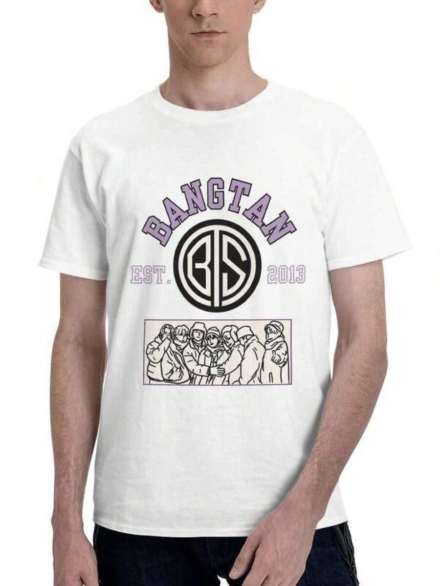 Bangtan B.T.S Establecido 2013 Group Line Art Graphic T-Shirt, K-Pop Fan Vintage Cotton TeeRopa Hombre Cosas Para Hombre Ropa De Mujer Women Clothing Casual Blusas Bonito - Blanco - Ver 1