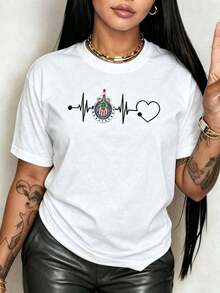 Women's 100% Cotton Loose Fit Trendy Printed T-ShirtWomen's 100% Cotton Loose Fit Trendy Printed T-ShirtPlayera gráfica casual juveniEscudo con caballero león árboles y rayas rojas del Club Deportivo Guadalajara camiseta de mujer con 100% algodón suave y cómoda para lucir tu pasión deportiva. camisas de mujer blusa - Blanco - Ver 6