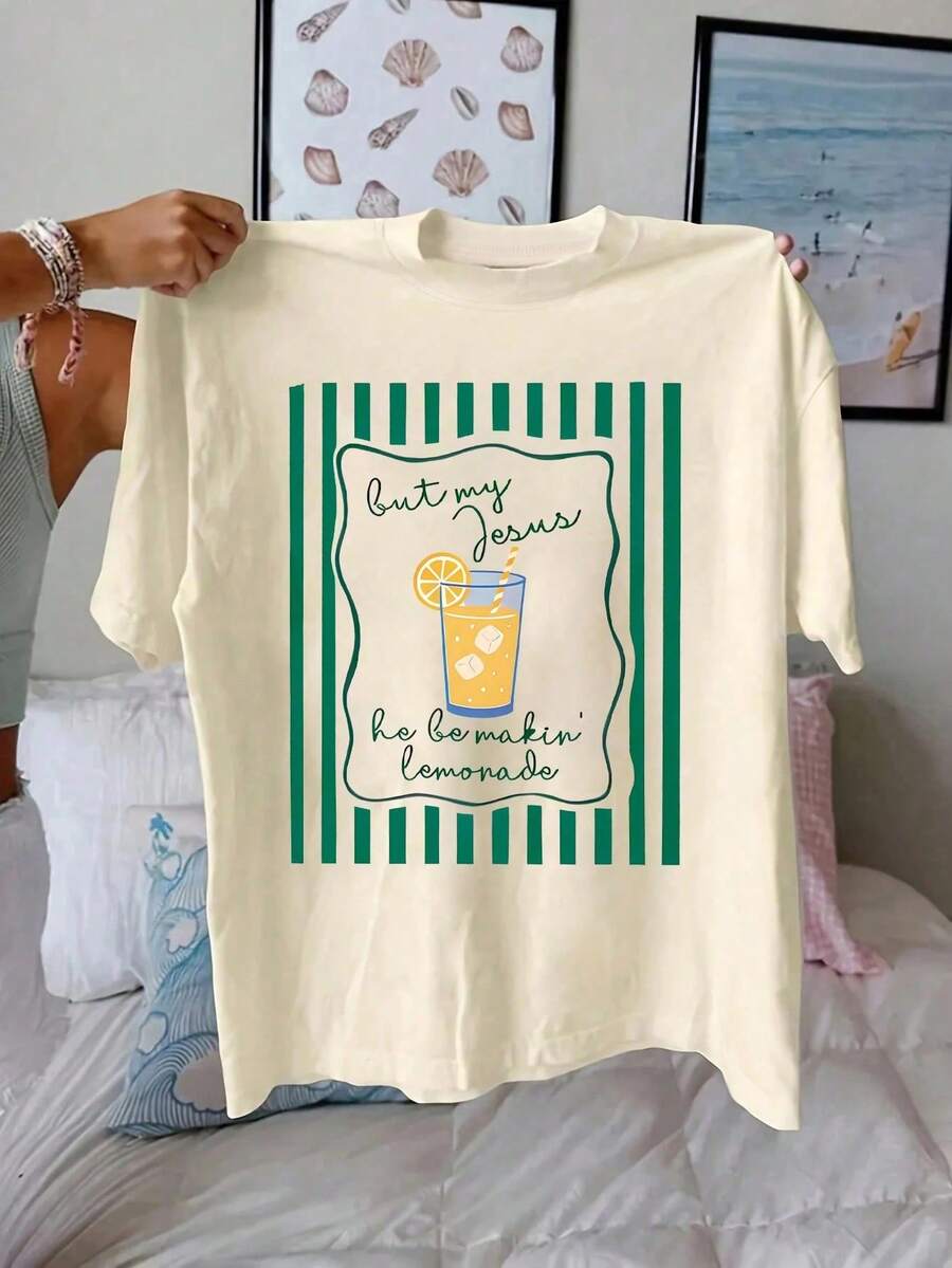 Camiseta gráfica "Limonada de Jesús", Pero mi Jesús está haciendo limonada, Camiseta de manga corta y cuello redondo casual para mujer, Verano - Albaricoque - Ver 1