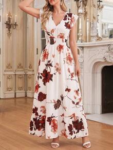 Vestido largo elegante de mujer con cintura fruncida y volantes, vestido de verano para vacaciones, vestido para citas - Multicolor 3 - Ver 5