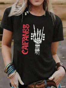 2026 Caifanes Vintage T-Shirt For Women | Skeleton Hand Design | 100% Cotton | Soft And Comfortable | Perfect For Casual Wear And Gifts | White Crew Neck T-Shirt | Made And Shipped In Mexico | Unisex Style | Popular Styles - 黑色 - 查看 1