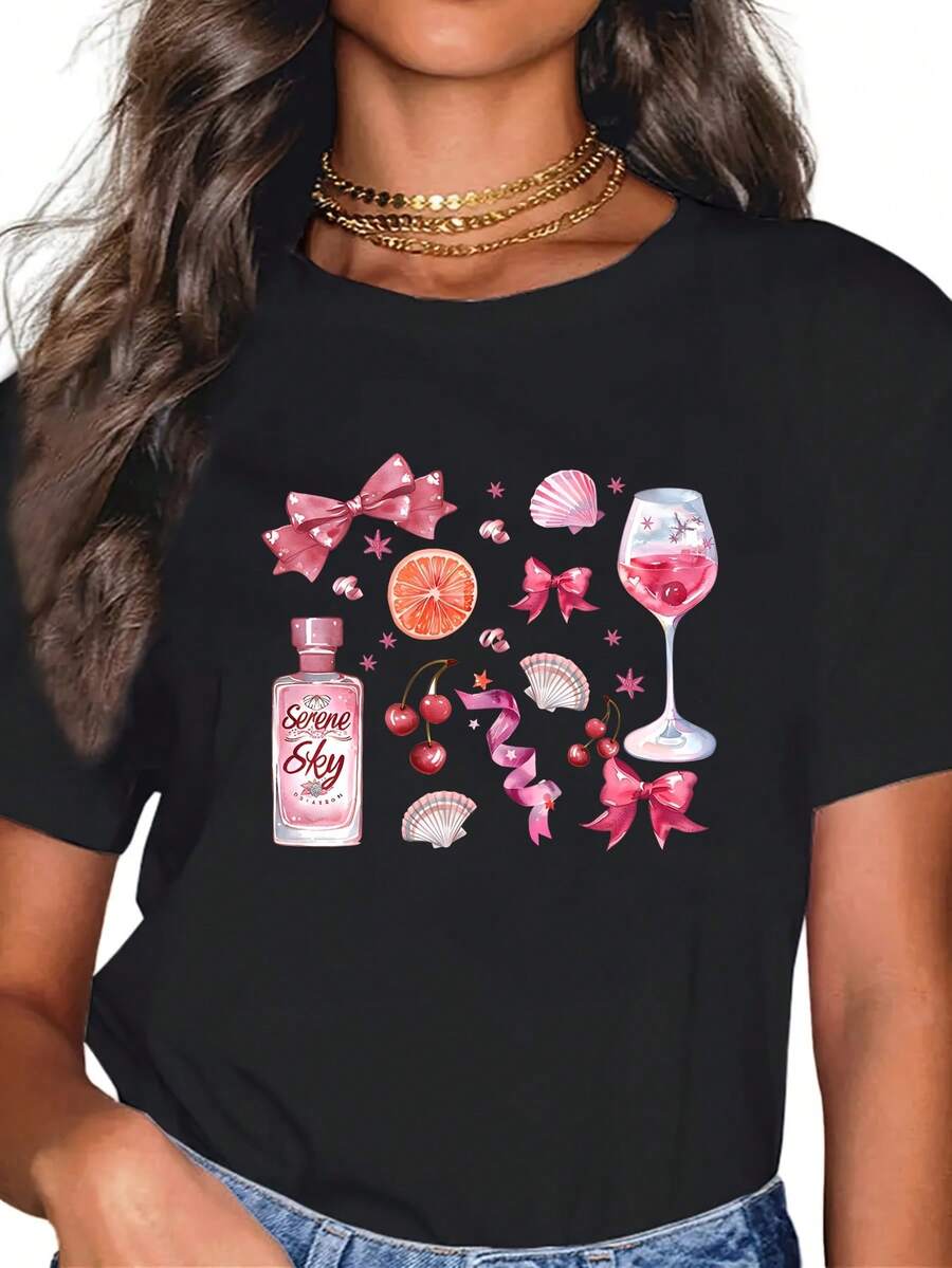 Camiseta Blanca de Manga Corta para Mujer - Camiseta de punto suave con cuello redondo, adecuada para uso diario y formal, una prenda casual para todas las estaciones, ideal para fiestas, oficina y conjuntos informales - Prenda esencial de fácil cuidado para el día a día, ropa de fiesta, diseño vibrante, ajuste cómodo, para amantes de la moda. - Negro - Ver 1