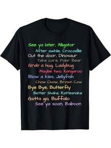 See Ya Later Alligator Summer Retro T-Shirt For Adults, Unisex, Black, With Colorful Australian Slang Phrases (Kangaroo, Crocodile, Chook). Fun Gift For Mom And Dad, Great For Gym Activities. Men's Black Short-Sleeve Crew Neck T-Shirt, Loose And Comfortable. - Back - View 6