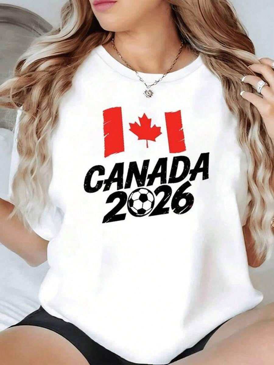 Bandera de Canadá con hoja de arce roja que simboliza orgullo nacional fuerza y unidad acompañada por letras artísticas que evocan pasión y energía camiseta de mujer casual cómoda para amantes del país norteamericano - Negro - Ver 1