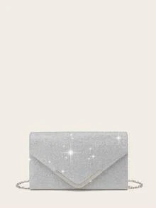 LETODE Sparkling Elegant Envelope Clutch Bag For Women, Evening Bridal Wedding Handbag With Detachable Metal Chain, Suitable For Party, Wedding, Multi-Functional Clutch, Cocktail Party, Wedding Banquet, New Style Wallet - Silver - View 2