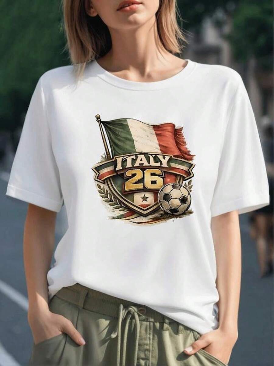 Bandera tricolor italiana con balón y número 26 que simboliza pasión futbolera y orgullo deportivo camiseta para mujer 100% algodón - Negro - Ver 1