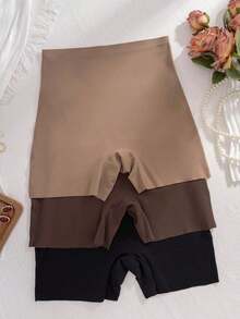 3 piezas Pantalones cortos de mujer de cintura alta sin costuras, pantalones cortos de multicolor 2 en 1 ajustados, transpirables y cómodos - color mezclado - Ver 5