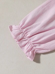 少女翻领长袖草莓刺绣薄款衬衫，秋季 - 紫色 - 查看 5