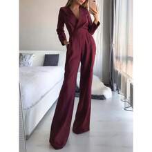 Pantalón mono estilo chino nuevo, colección primavera-verano, cuello oblicuo, cintura media, elegante y apto para uso diario y trabajo - Burdeos - Ver 4