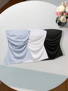 3 piezas/set de tops casuales sin mangas plisados para mujer - Multicolor - Ver 9
