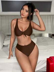 bikini unicolor con nudo delantero - Café integral - Ver 1