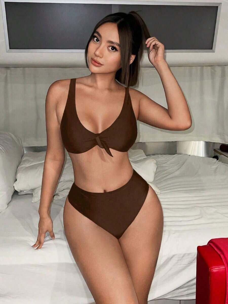 bikini unicolor con nudo delantero - Café integral - Ver 1