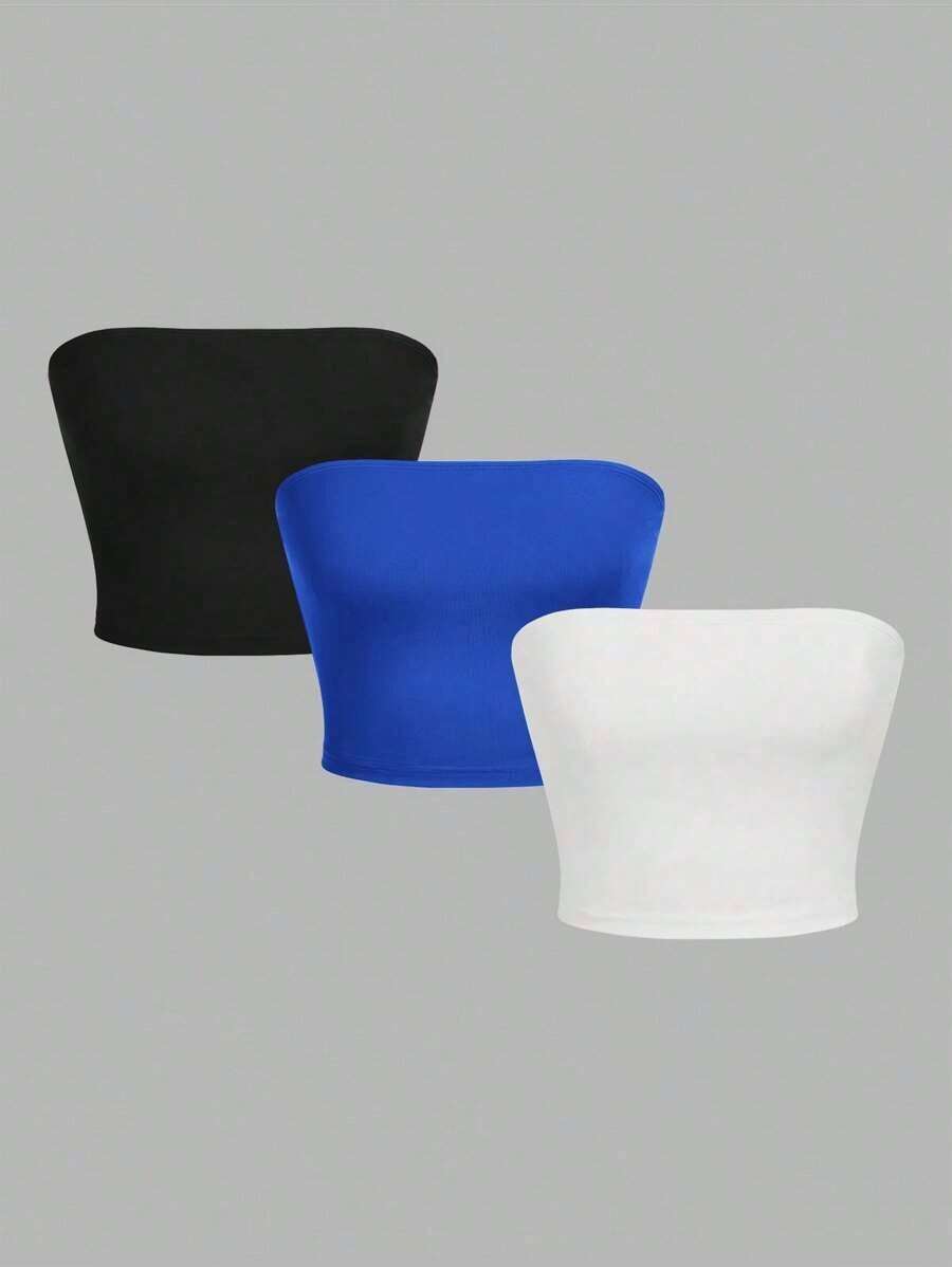 3 piezas Tops femeninos casuales ajustados sin tirantes adecuados para el verano - Multicolor 7 - Ver 1