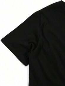Camiseta Casual para Mujer - Estampado Gráfico de Dachshund "Coffee Time", Tela Suave y Elástica, Cuello Redondo, Manga Corta, Lavable a Máquina, Ropa Casual Cómoda para Primavera Verano - Negro - Ver 5