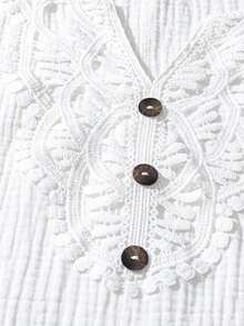 Mono informal con cuello en V y estampado floral para mujer talla grande - Blanco - Ver 6