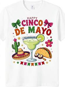 Unisex Comfortable Crew Neck Vintage Style T-Shirt Perfect For Training, Running And Everyday Wear Happy Cinco De Mayo Mexican Fiesta, Same Style For Men And Women Summer Short Sleeve Printed T-Shirt 2025 Pure 220G - 白色 - 查看 5