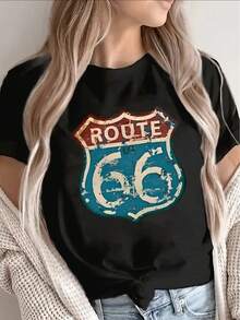 Pure Cotton T-Shirt, Casual Wear, Vintage Design, Lightweight And Durable, Perfect For Road Trips, Cafes Or Everyday Wear, Comfortable Fit, Classic Style, Ideal Choice For Adults. - 黑色 - 查看 1