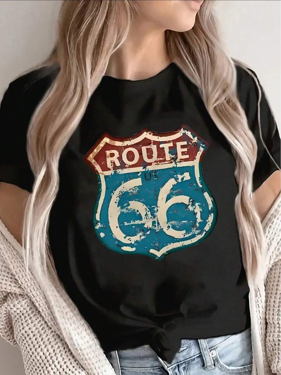 Pure Cotton T-Shirt, Casual Wear, Vintage Design, Lightweight And Durable, Perfect For Road Trips, Cafes Or Everyday Wear, Comfortable Fit, Classic Style, Ideal Choice For Adults. - 黑色 - 查看 1
