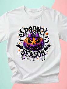 Women's Shirt, 'Pumpkin With Bat' - Women's Casual Summer Tops, Soft And Breathable Loose Fit Cotton Top For Women, Summer Sets For Women, Urban Clothing, Outfit For Parties And Festivals, Suitable For Spring, Summer And Autumn. - 白色 - 查看 7