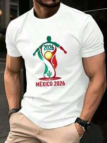 1pc Women's Blouse, 100% Soft Cotton T-Shirt, Mexico 2026 World Cup Design, Breathable Short Sleeve Summer T-Shirt, Graphic Tee Ideal For Soccer Fans, Perfect Gift For Friends And Family - 白色的 - 查看 1