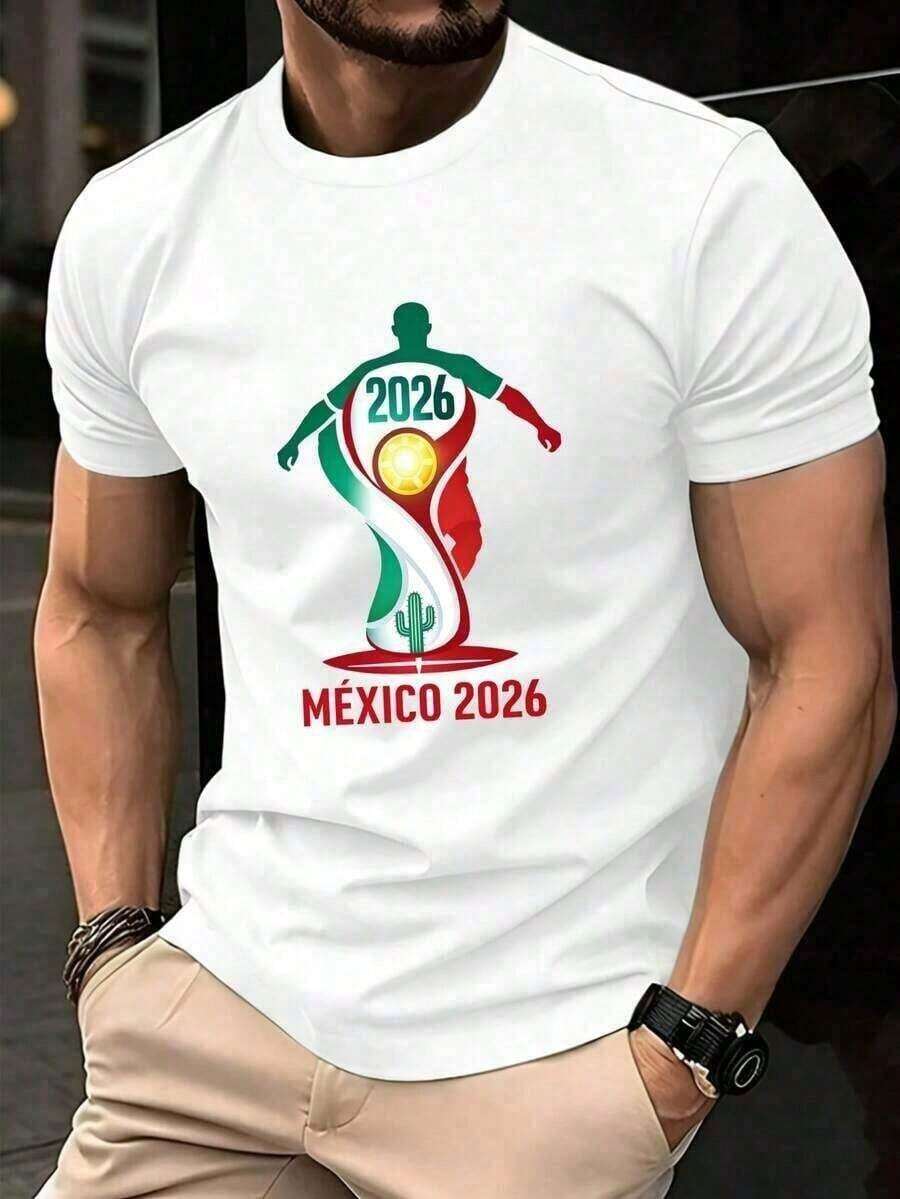1pc Women's Blouse, 100% Soft Cotton T-Shirt, Mexico 2026 World Cup Design, Breathable Short Sleeve Summer T-Shirt, Graphic Tee Ideal For Soccer Fans, Perfect Gift For Friends And Family - 白色的 - 查看 1