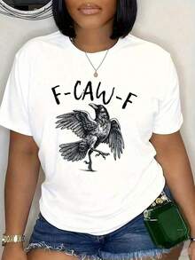 Vintage Women's T-Shirt F-Caw-F With Eagle Print, Casual Women's T-Shirt, Basic Women's Top - 白色 - 查看 6