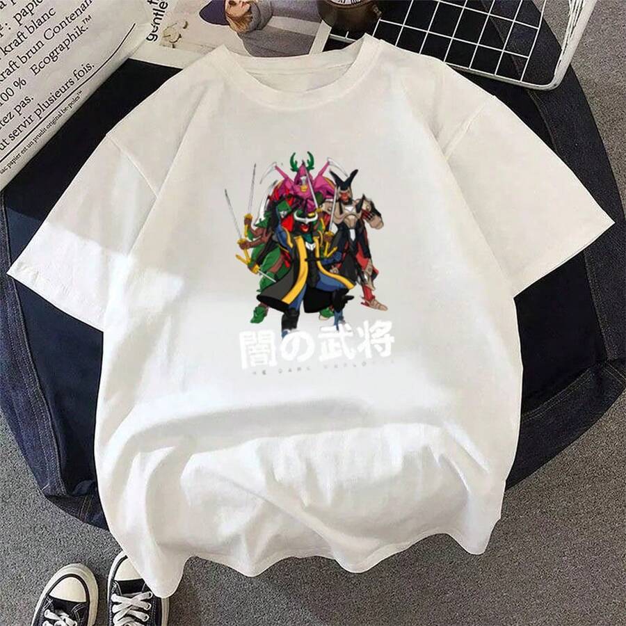 Camiseta unisex de manga corta con estampado de anime de Dark-Warlords-Ronin Warriors, ideal para el verano y uso diario. - Blanco - Ver 1