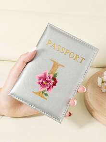 Floral Letter Print Passport Holder Wallet & Card Holder, Slim Travel Purse For Couple, Fits Cards & IDs, Lightweight Portable - Burgundy - View 64