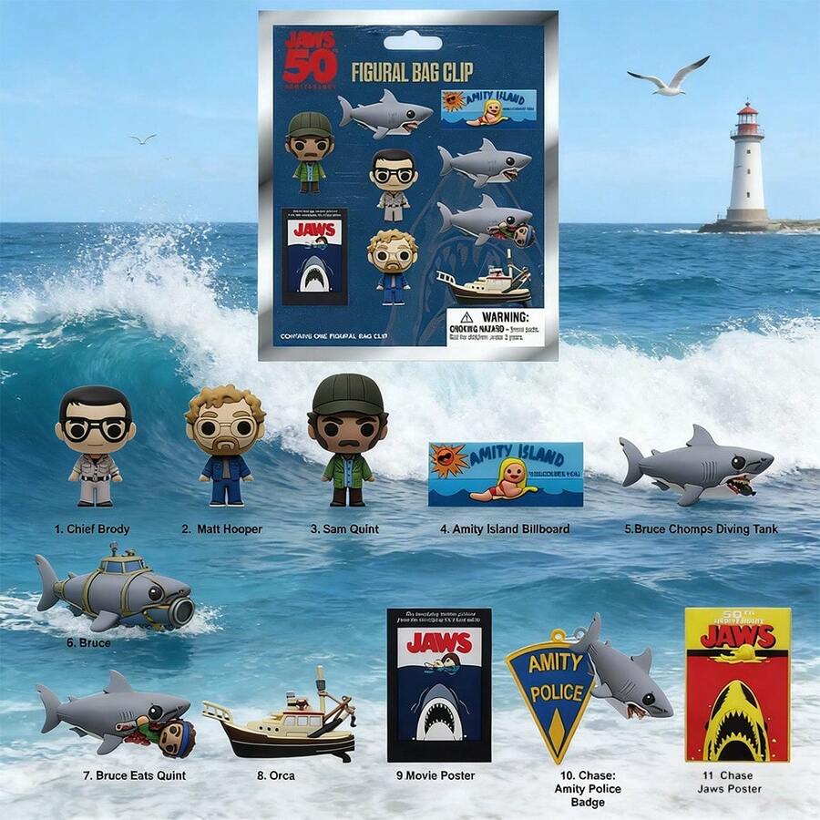 Monogram 1pc JAWS Official Licensed PVC Blind Bag 3D Character Pendant Keychain, Including Sheriff Brody, Bruce The Shark And Other Collectibles, Suitable For Backpack Decoration And Gifts, Produced By - Multicolor - View 1