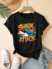Camiseta, casual para mujer, de vacaciones, de manga corta con cuello redondo, primavera/verano, ropa de mujer nueva, versátil para salir, deportiva, blusas para mujer, tops de mujer, blusas, tops, camisas. - Negro - Ver 6