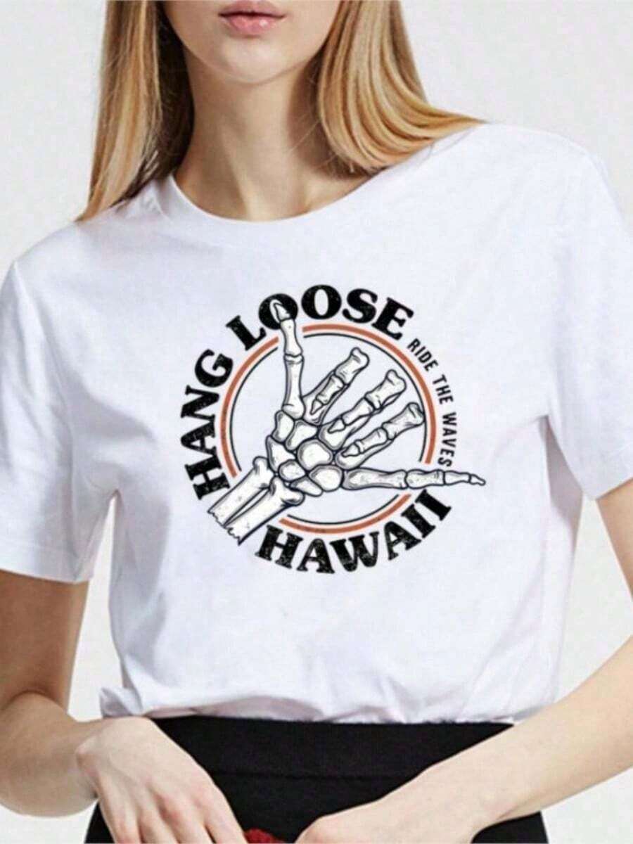 LooseCOOL SUMMER Vintage Casual Tee Summer Oversized Funny Versatile Loose Daily Lovely Cool Summer Cute Women's Tops O-Neck Fashion Short Sleeve blusasBasic Crew Neck Cotton T-shirt for Women - Blanco - Ver 1