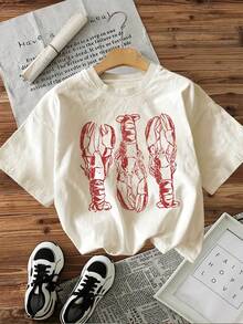 Limited Edition Graphic Print T-Shirt, Short Sleeves, Round Neck, Casual Top For Summer And Spring, Women's Clothing, Lightweight Cotton. - 白色 - 查看 9