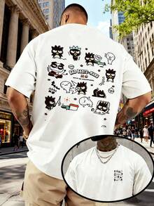 -Cool Penguin Men's Graffiti Print Short Sleeve White T-Shirt, Cute Retro Style, Loose Fit. - Small White Chest Image - View 12