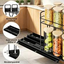 Stainless Steel Spice Rack Storage Box With Pull-Out Shelves And Sliding Drawers, Suitable For Cabinets - Double Pull-Out Storage Rack, Space-Saving Kitchen Organization Rack. - White - View 4