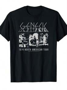 Camiseta Vintage de la Gira de la Banda Genesis de 1975 para Hombre - Hecha con 100% de Material Suave con Cuello Redondo y Mangas Cortas, con Gráficos Retro de Música, Disponible en Tallas S-XXXL, Re - Negro - Ver 1