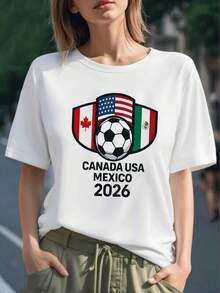 Balón de fútbol rodeado por banderas de Canadá Estados Unidos y México simbolizando unión deportiva camiseta para mujer 100% algodón cómoda y resistente - Negro - Ver 6