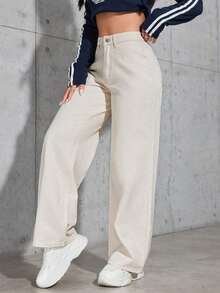 Jeans de mezclilla casuales y diarios de color liso para mujeres - Albaricoque - Ver 7
