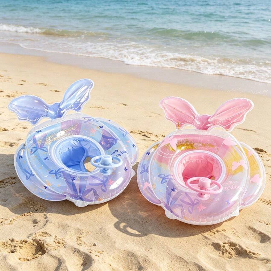 1 chiếc phao bơi hình cánh hoa đính kim sa có mái che, phao bơi bơm hơi bằng PVC.
