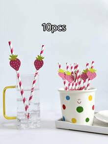 10/20 piezas Pajitas de papel a rayas con frutas de sandía, piña y limón, decoración de pajitas para fiesta de cumpleaños, sandía, fresa, té con leche de frutas, jugo, bar de leche, bebidas frías, bebidas con hielo, pajitas a rayas para tienda de postres, bebidas sin alcohol, bar de aperitivos, oficina, bar, restaurante - Pajitas de la serie Fruit - Ver 13