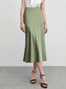 Falda básica de corte A para mujer, adecuada para ir al trabajo, negocios, uso casual, oficina, atuendo formal elegante para damas, otoño - verde menta - Ver 3