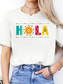 Camiseta de Mujer con Alfabeto Español - Aprendizaje del Idioma Español, Blusa Casual de Manga Corta y Cuello Redondo para Clases de Español y Atuendo casual - [Blanco] - Ver 1