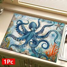1pc Octopus Pattern Printed Absorbent Dish Drying Mat, Espresso Machine Countertop Absorbent Mat, Sink Drain Mat, Soft Faucet Absorbent Mat, Sink Cup Mat, Home & Kitchen, Bathroom Accessories - Multicolor - View 16