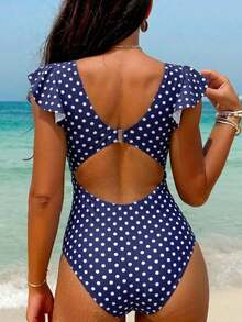 Traje de baño de una sola pieza con corte retorcido y recorte frontal, estampado a rayas para mujer en la playa en verano - Multicolor - Ver 2
