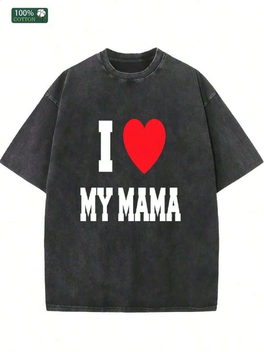 Camiseta de Regalo "Amo a Mi Mamá" - Camiseta de Manga Corta de Algodón Suave y Transpirable con Lavado Vintage, con Estampado de Mamá y Huella, Corte Holgado, Camiseta Casual para Regalos del Día de la Madre, Cumpleaños, Ropa Casual, Camiseta Unisex de Manga Corta con Lavado Vintage, Camiseta Suave Casual para Regalo del Día de la Madre de Pascua, Conjuntos de Verano 2026 - Estilo - Ver 1