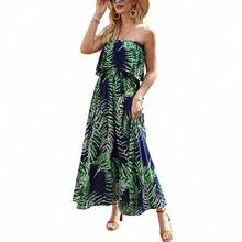 Vestido estampado de primavera y verano para mujer, prenda sin mangas en el pecho, vacaciones y playa, Europa y Estados Unidos, novedad de 2024 - Azul cielo - Ver 3