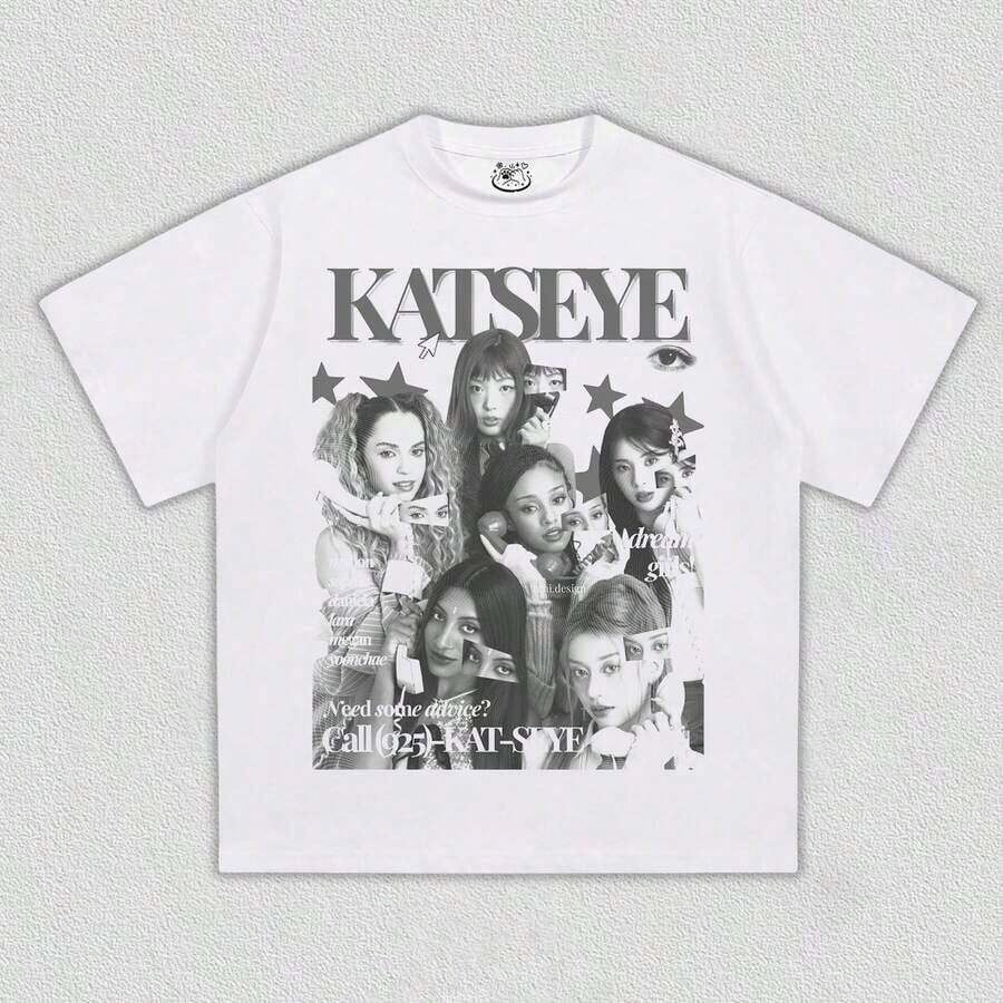 Danna Katseye Women's Printed T-Shirt, Vintage Grunge Design, Short Sleeve, Ideal For K-Pop Fans And Urban Outfits - 白色 - 查看 1