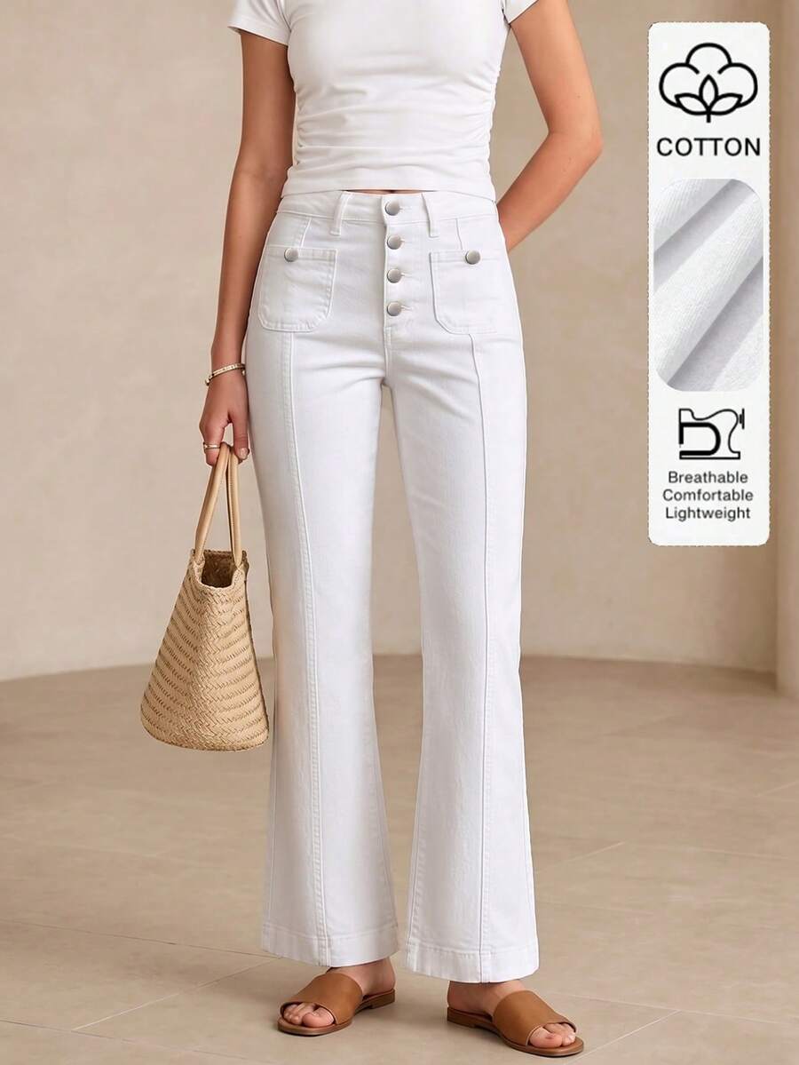 Retro Casual Y2K Sexy Washed Fitted Slightly Risque Mid-Waist Jeans - White - View 1