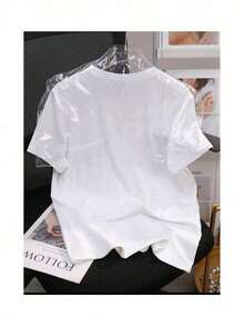 Camiseta Holgada Sencilla Mujer Estilo Moderno Camisetas Gráficas - Camiseta Casual para Hombre con Estampado de HOUSTON - Cómoda, de Manga Corta para Verano, Tejido de Poliéster Ligero, Cuello Redondo, Lavable a Máquina, para Uso Diario |     Estilo Casual Moderno |     Textura suave 100% algodón Camiseta Mujer Estampado Gráfico  Verano 2026 - Blanco - Ver 3